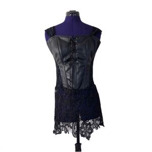 Black Faux Leather Lace Lace Up Corset Top
